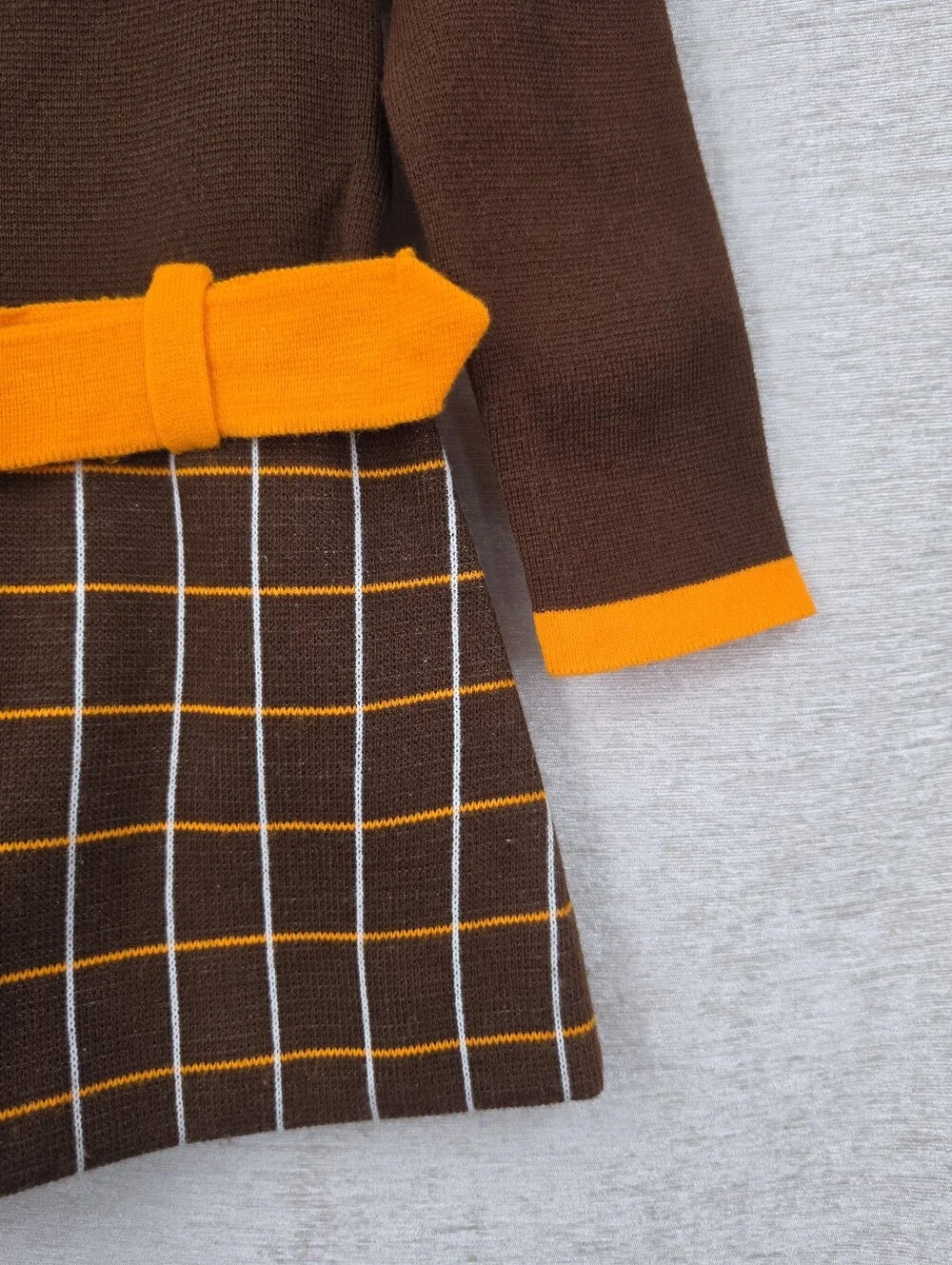 Piccolino 60s 70s Italian MOD Mini Dress Girls 4 Brown Orange Belted Vintage